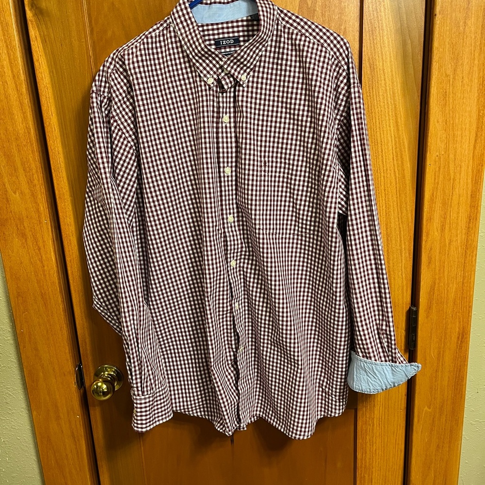 Izod Brand Maroon and White Checkered Men's Shirt
